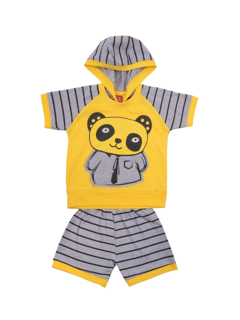 

Jb Club Infant Boys Yellow & Grey Panda Print Hooded T-shirt and Shorts Set