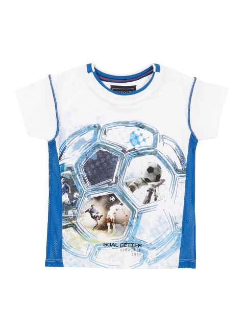 

Cherokee Boys White & Blue Football Printed Round Neck T-shirt