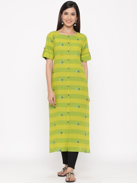 

Jaipur Kurti Women Green & Black Woven Design Kurta with Trousers