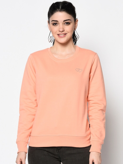

ELEGANCE Women Peach-Coloured Solid Sweatshirt