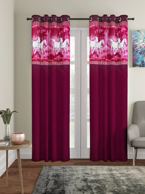 

VRINDA Purple & Off-White Set of 2 Long Door Curtains