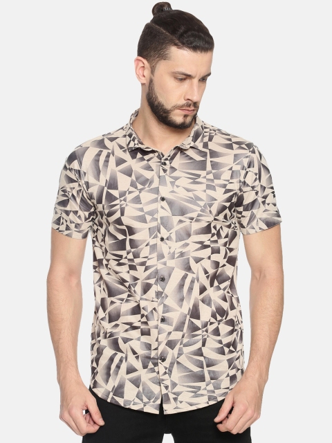 

SHOWOFF Men Beige & Black Slim Fit Printed Casual Shirt