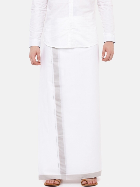 

RAMRAJ COTTON Men White Solid Aadarsha Dhoti With Grey Border