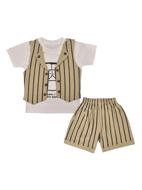

Wish Karo Infant Boys Beige & Brown Printed T-shirt with Shorts & Waistcoat