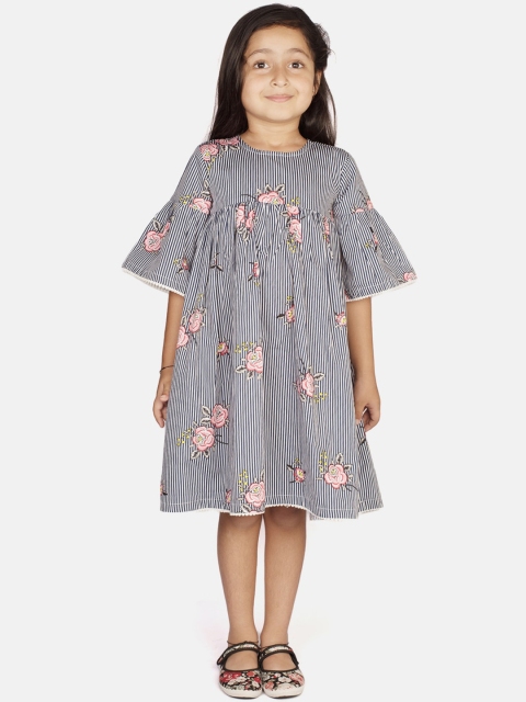 

RIBBON CANDY Girls Navy Blue & White Striped A-Line Dress