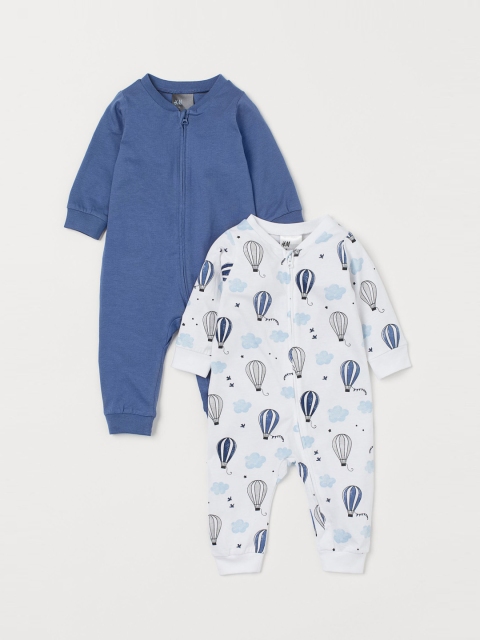 

H&M Kids 2-Pack Zip-Up Rompers, Blue