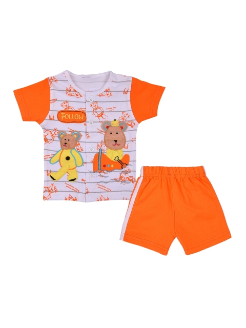 

Wish Karo Infant Kids Orange & White Printed T-shirt with Shorts