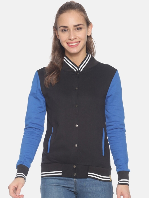 

Campus Sutra Women Black Colourblocked Windcheater Bomber