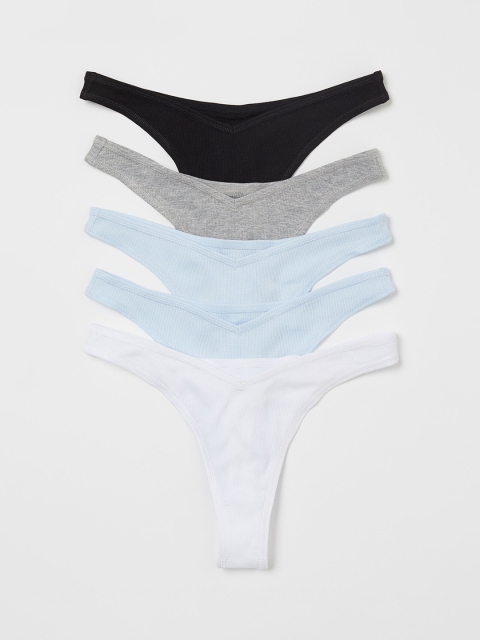 H&M Multicoloured 5-Pack Ribbed Thong Briefs 0875635002, Multi