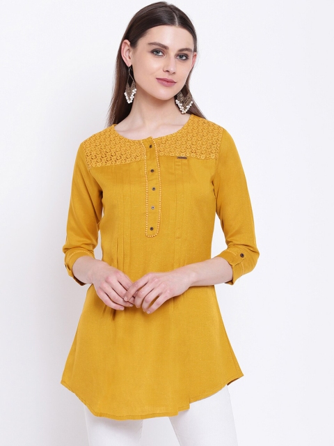 

Kvsfab Women Mustard Yellow Solid A-Line Kurti