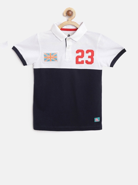 

Cherry Crumble Unisex Kids Navy Blue & White Colourblocked Polo Collar T-shirt