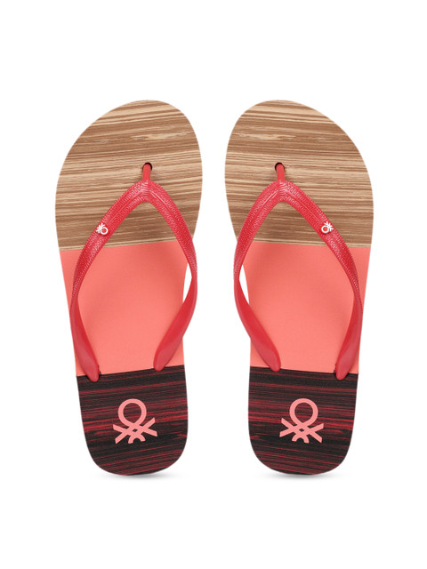 

United Colors of Benetton Women Pink & Brown Colourblocked Thong Flip-Flops