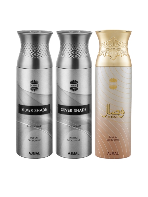 

Ajmal Unisex Pack of 3 - 2 Silver Shade & Wisal Deodorants 200ML each, Multi