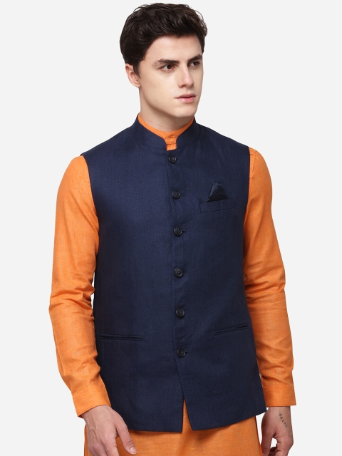 JADE BLUE Men Blue Solid Modi Jacket