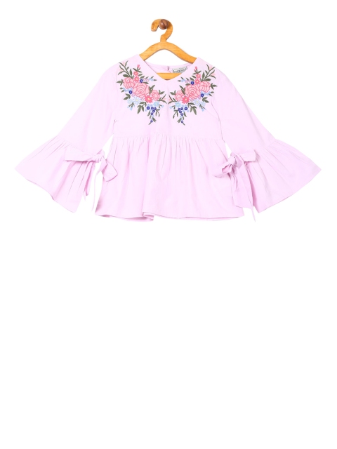 

Cherokee Girls Pink Floral Embroidered Peplum Pure Cotton Top