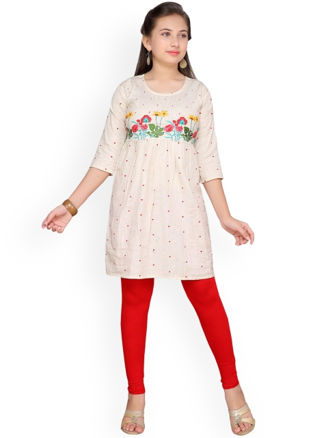 

Aarika Girls Off-White & Red Embroidered Kurta with Churidar