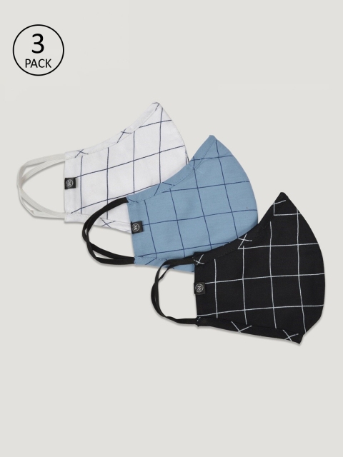 

FableStreet Unisex 3 Pcs Checked 3-Ply Reusable Cloth Masks, Black