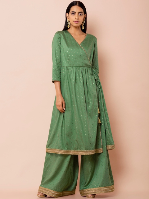 

INDYA Women Green Micro Floral Print Anarkali Kurta