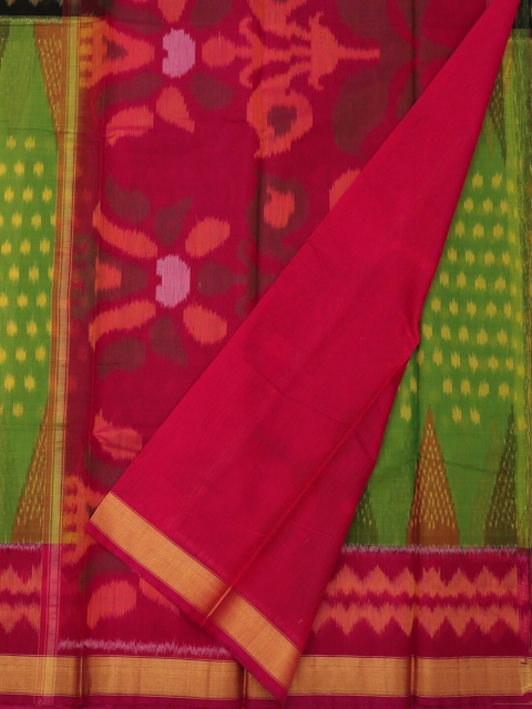 

Pothys Green & Red Pure Silk Pochampalli Design Printed Saree