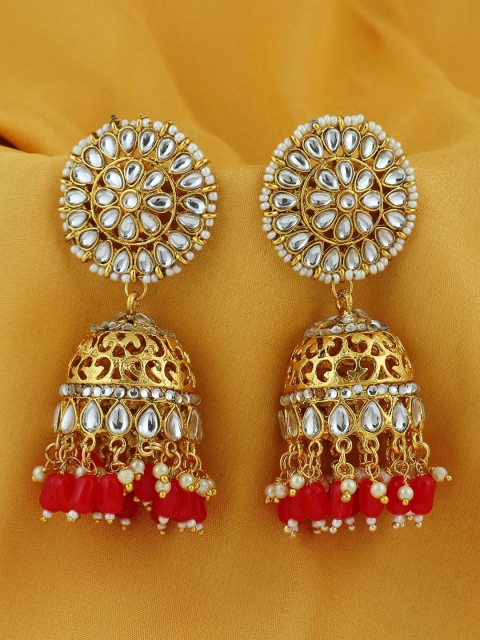 

Sukkhi Red & Gold-Plated Filigree Dome Shaped Jhumkas