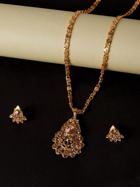 

ZeroKaata Gold-Plated Beige Stone-Studded Handcrafted Jewellery Set