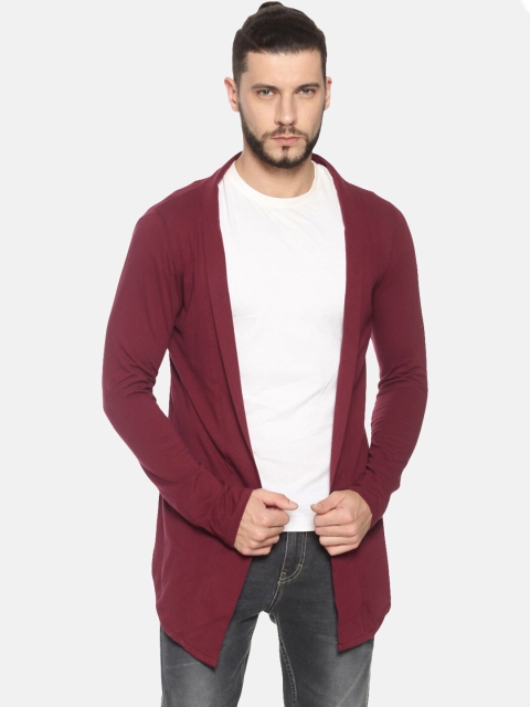 

SHOWOFF Men Maroon Solid Open Front Shrug