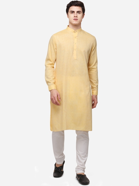

JADE BLUE Men Yellow Solid Straight Modi Kurta