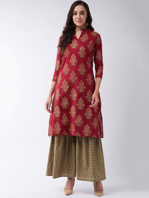 

InWeave Women Maroon Boota Printed A-Line Kurta