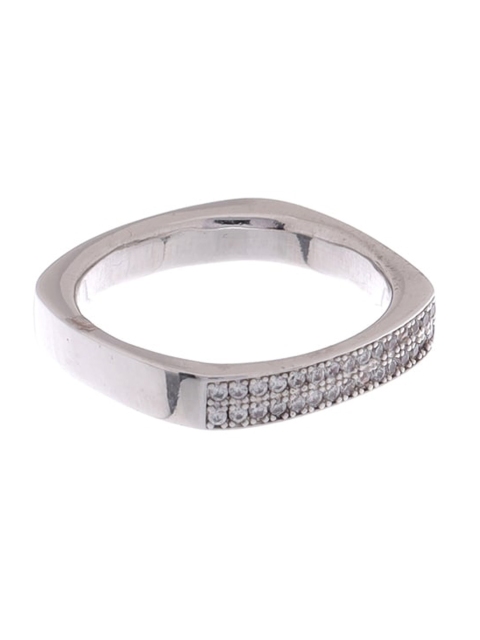 

Tistabene Rhodium-Plated Silver-Toned & White AD-Studded Finger Ring