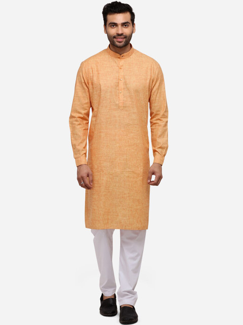 

JADE BLUE Men Rust Red & Orange Solid Straight Modi Kurta