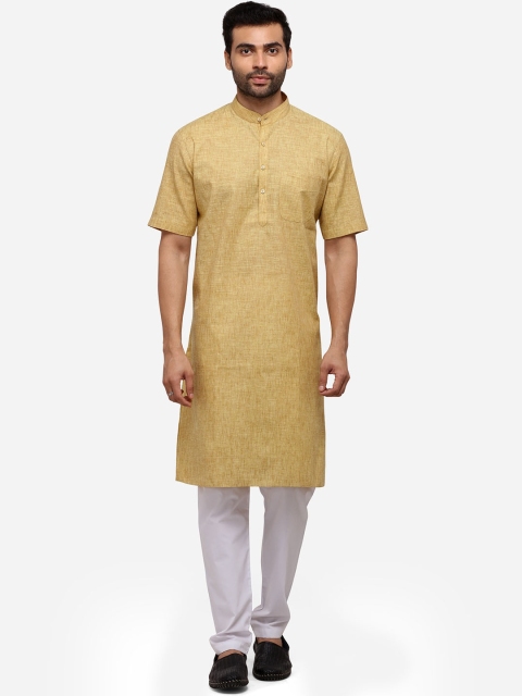 

JADE BLUE Men Beige Woven Design Straight Modi Kurta