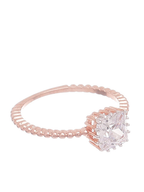 

Tistabene Rose Gold-Toned & White AD-Studded Solitaire Finger Ring