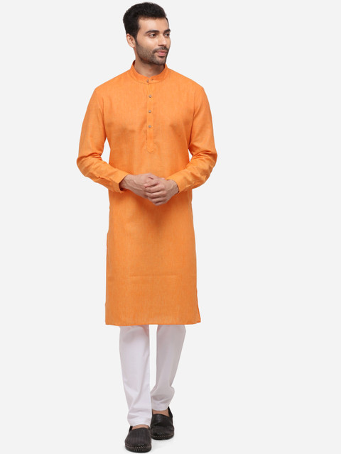 

JADE BLUE Men Orange Solid Straight Modi Kurta