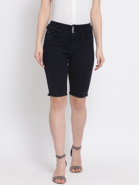 

Code 61 Women Navy Blue Solid Skinny Fit Denim Shorts