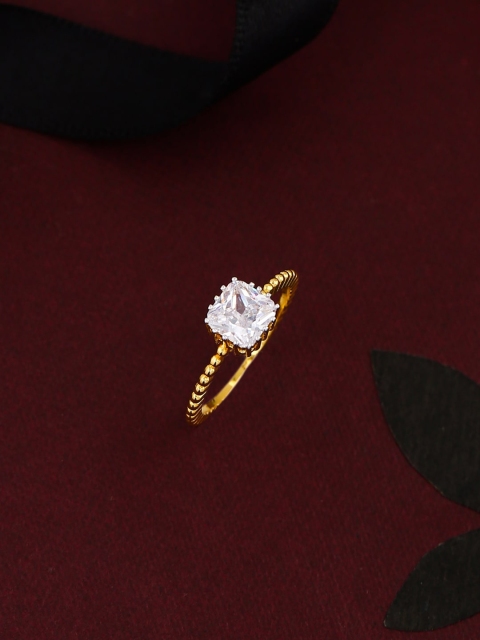

Tistabene Gold-Toned & White AD-Studded Designer Cut Solitaire Finger Ring