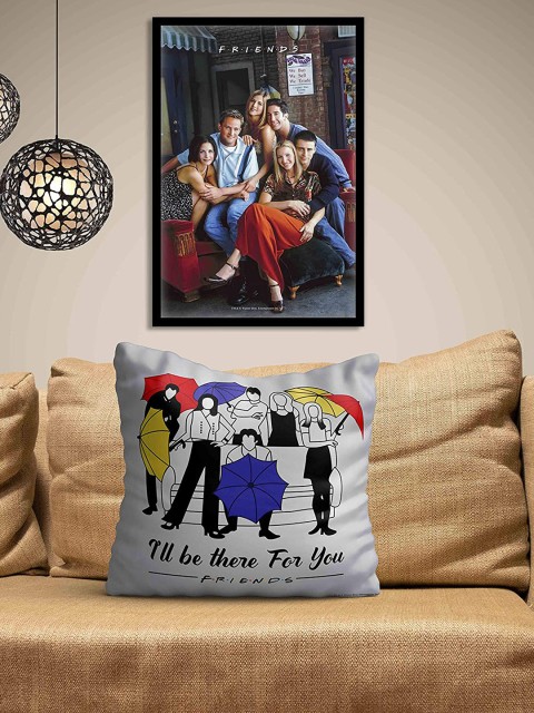 

MC SID RAZZ Grey & Black Friends Printed Square Cushion Cover