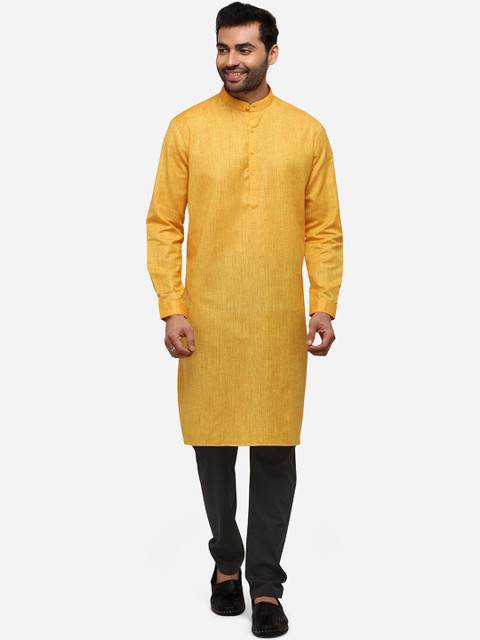 

JADE BLUE Men Yellow Solid Straight Modi Kurta