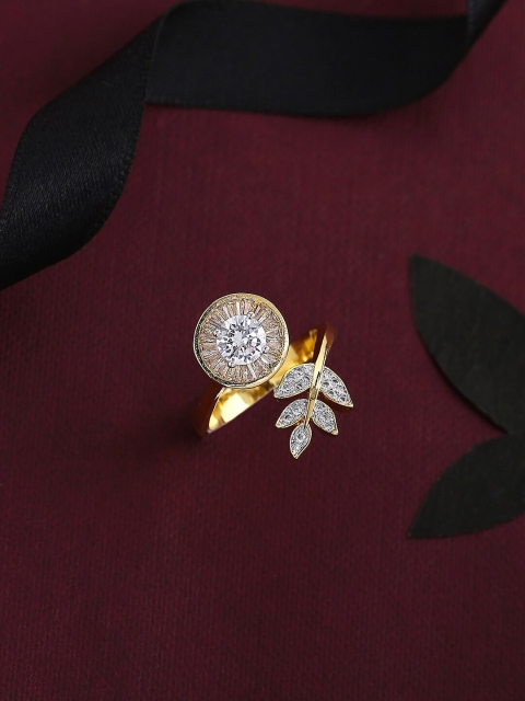 

Tistabene Gold-Toned & White AD-Studded Floral Finger Ring