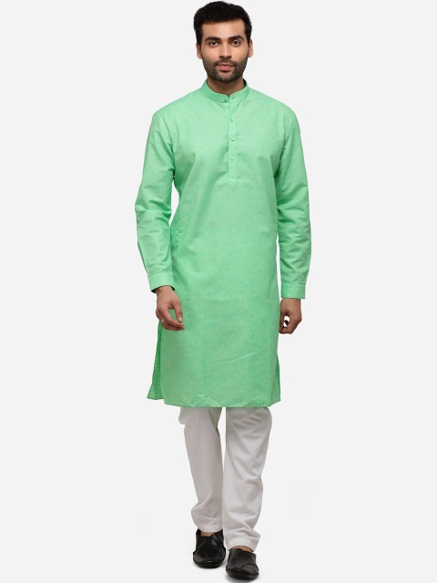 

JADE BLUE Men Green Woven Design Straight Modi Kurta
