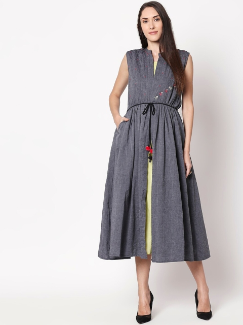 

TERQUOIS Women Grey Solid A-Line Dress