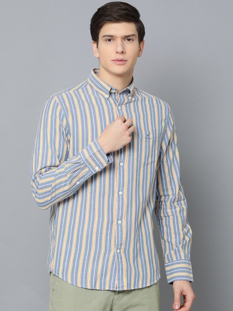 

GANT Men Blue & Yellow Regular Fit Striped Casual Shirt