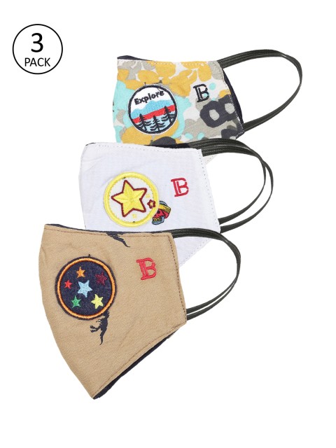 

Bene Kleed Kids 3 Pcs Printed 5-Ply Anti-Bacterial Reusable Cloth Masks, Beige