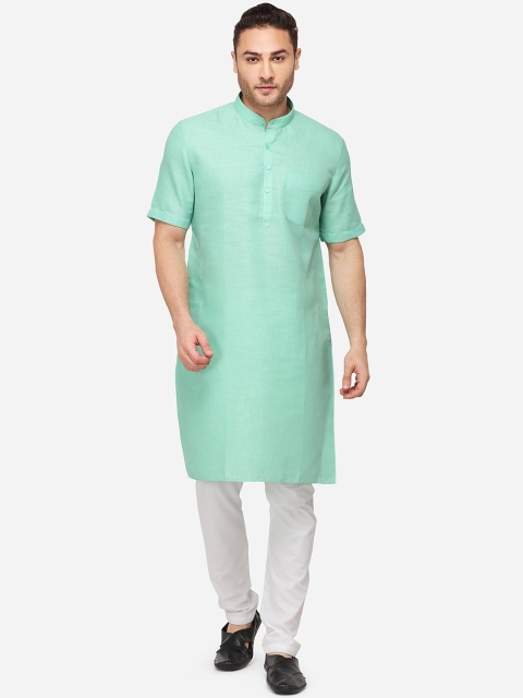 

JADE BLUE Men Green Solid Straight Modi Kurta