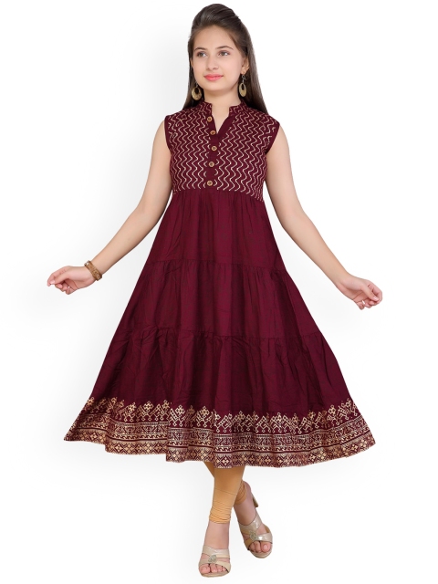 

Aarika Girls Maroon & Beige Printed Kurta with Churidar