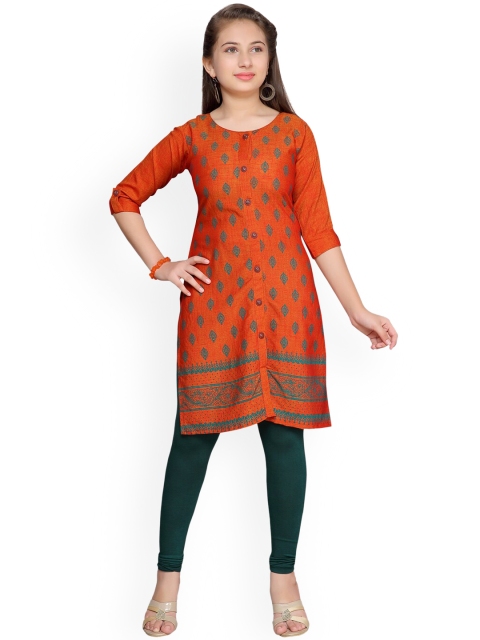 

Aarika Girls Orange & Green Printed Kurti with Churidar