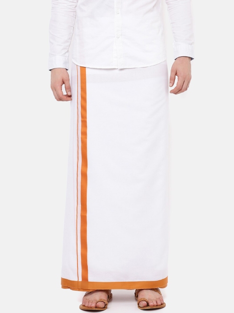 

RAMRAJ COTTON Men White Solid Dhoti With Orange Border
