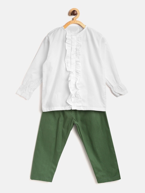 

YK Unisex Kids White & Olive Green Solid Night suit