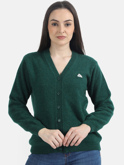 

Monte Carlo Women Green Solid Cardigan Sweater