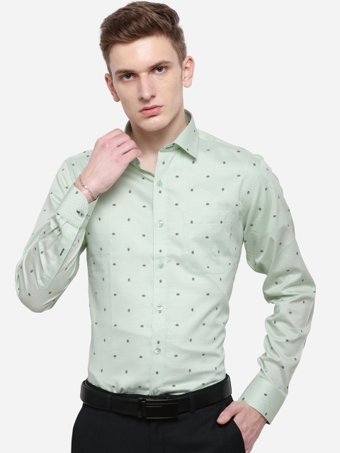 

METAL Men Sea Green & Black Slim Fit Printed Formal Shirt