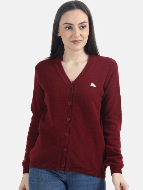 Monte Carlo Women Maroon Solid Cardigan Sweater